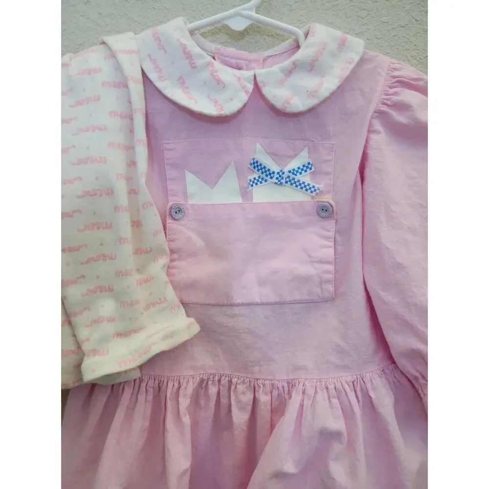 VTG Sweet Potato Pink Dress with Leggings 4T Kitten Cats Pocket